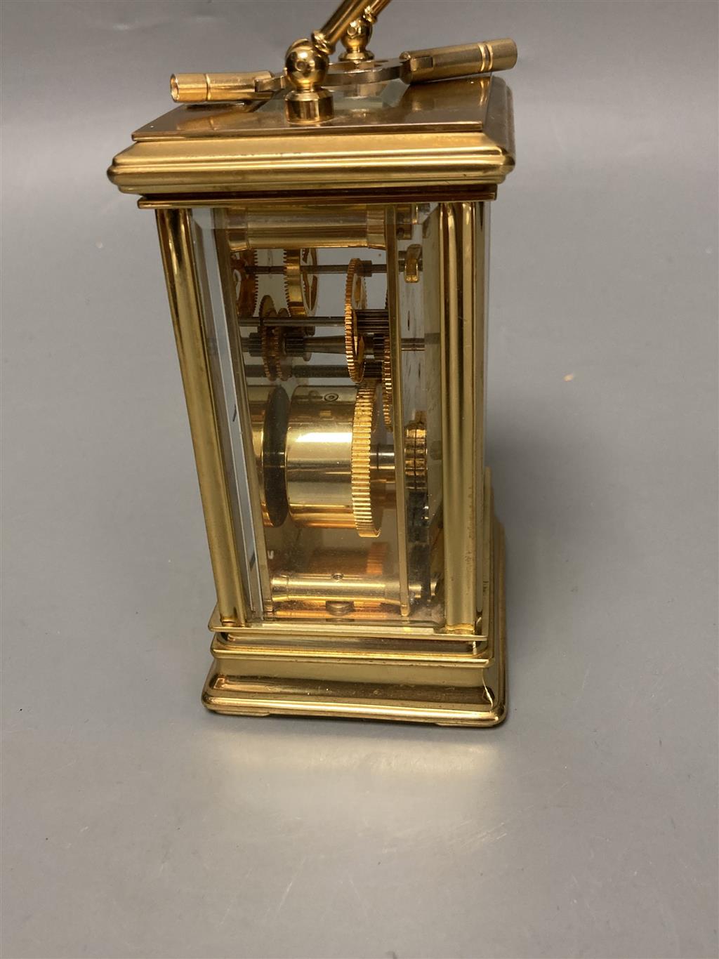 A modern French brass cased eight day presentation carriage timepiece